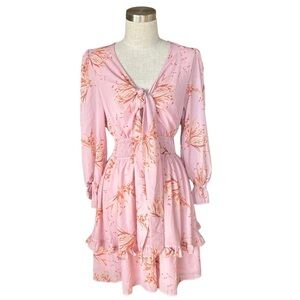 🩷 Valentines EXLURA Coquette Cottage Fairy Floral Pink Front Tie Flowy Dress